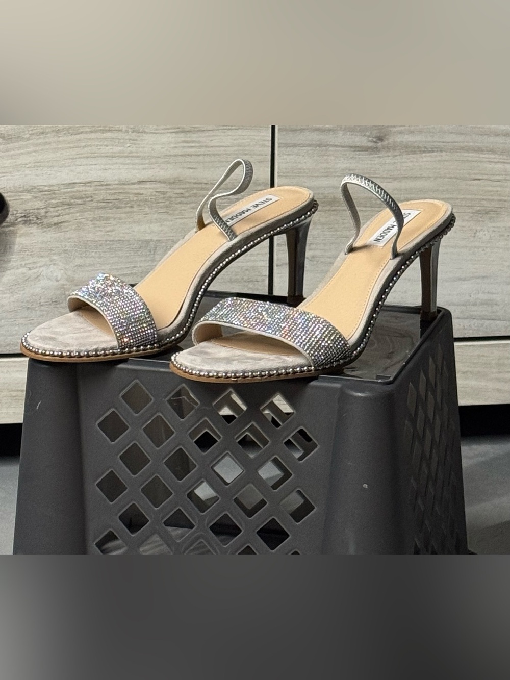 Steve Madden Silver Rhinestone Slingback Heels Size 9